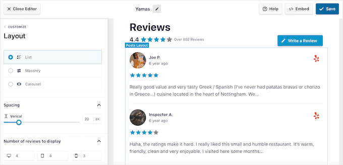 Showing rotating reviews using Smash Balloon Showing rotating reviews using Smash Balloon