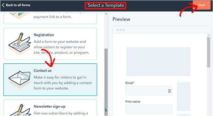 Choose a form template