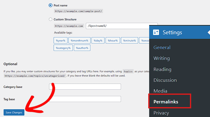 Update permalink settings Check Permalinks