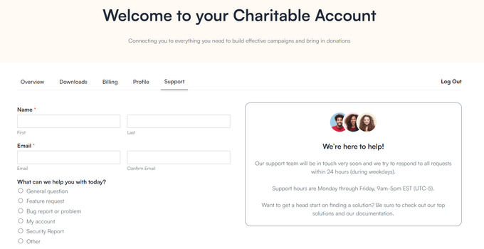 wordpress-theme-twenty-twenty-two The WP Charitable customer support form