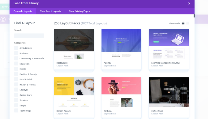 Divi's ready-made website layouts Divi's ready-made website layouts