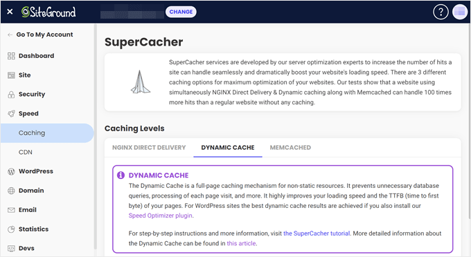 SiteGround's caching settings SiteGround's caching settings