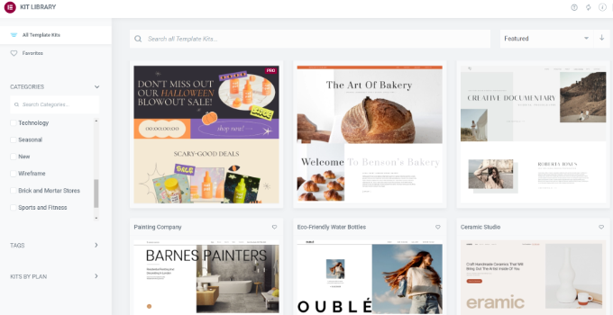 Elementor's template library Elementor's template library