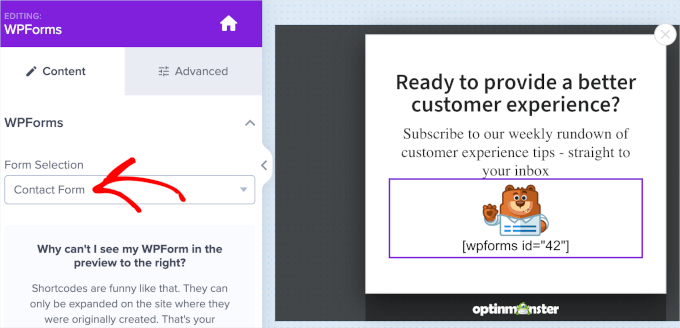 Save custom snippet WPForms' dropdown on OptinMonster