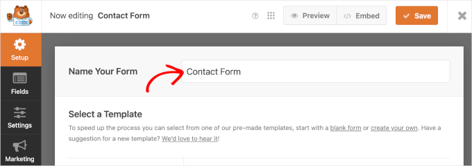 Naming your WPForms form