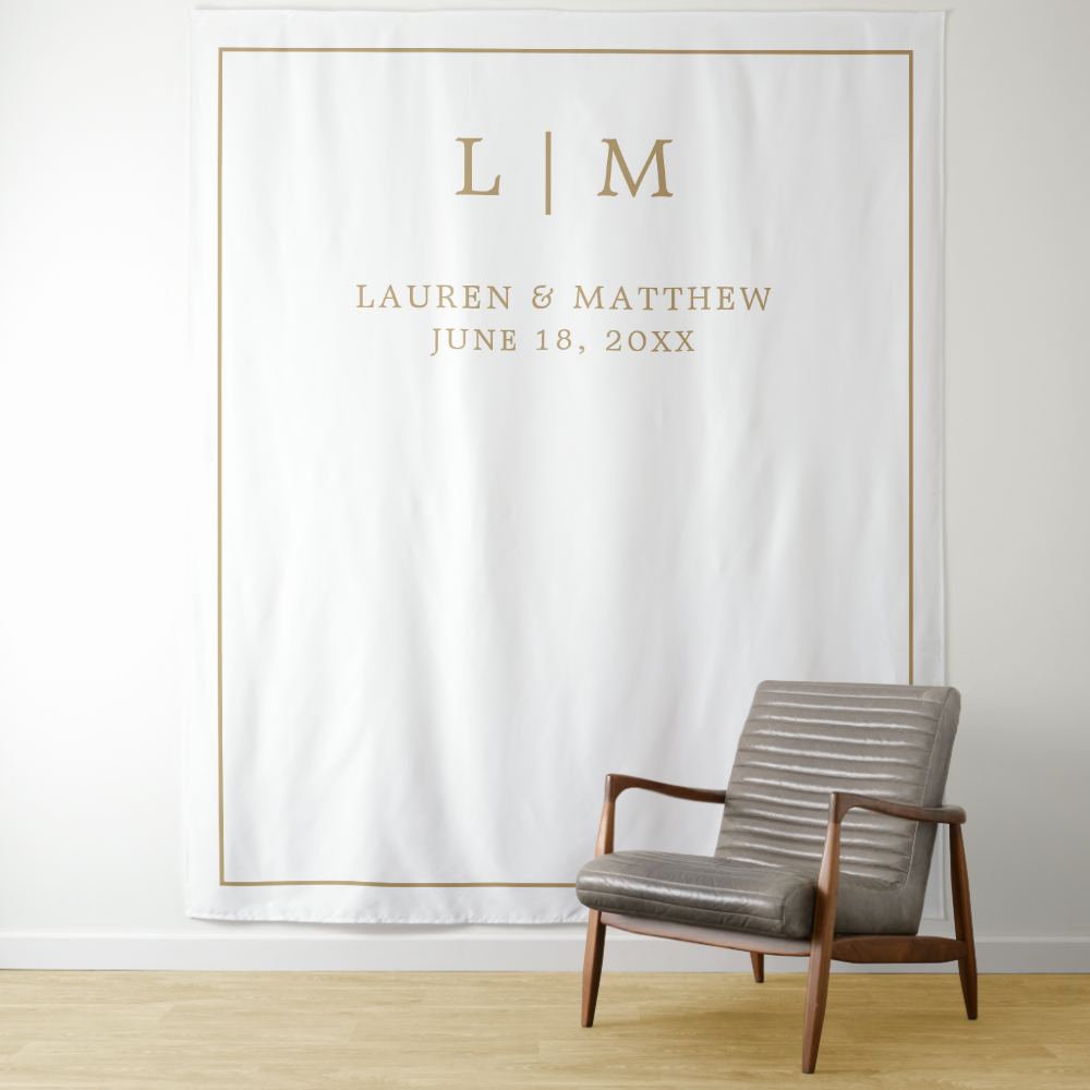 Gold Monogram Simple Wedding Photo Booth Backdrop
